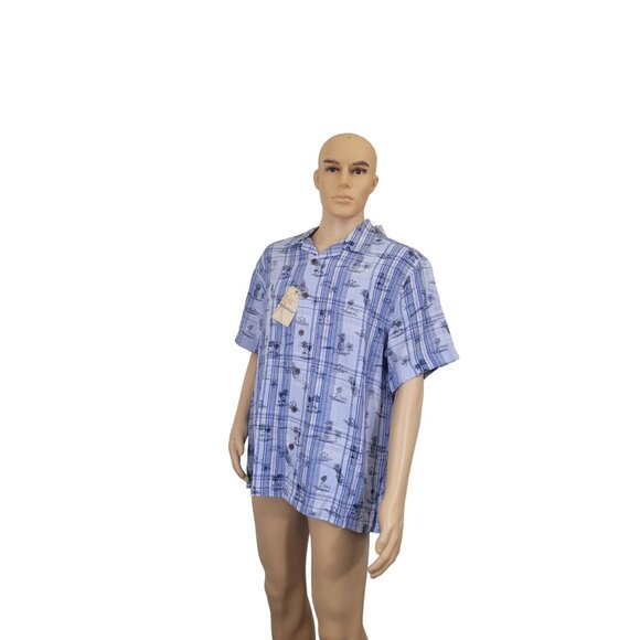 Caribbean Men's Shirt Size L Pineapple Flamingos Short Sleeve Blue Button Up 36 - Picture 3 of 9